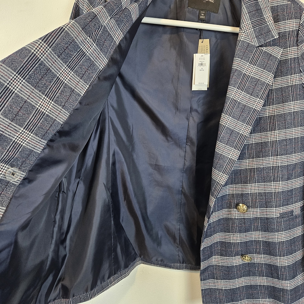 Banana Republic Women's Black, Maroon, White Plaid Blazer Size 16P - Picture 9 of 16